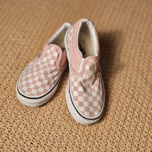 Vans Kids Slip-On Checkerboard Sneakers - Pink/White Size 1.5